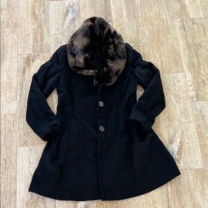 Tahari Black Pea Coat with Faux Fur Collar Sz 10 - NEW
